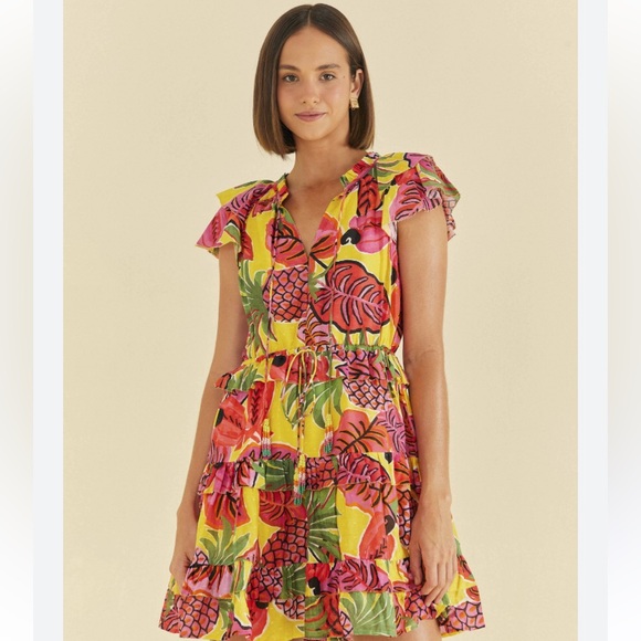 FARM Rio Dresses & Skirts - Farm Rio Yellow Fruit Dream Ruffle Mini Dress